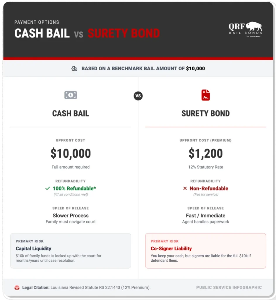 louisiana bail cost comparison cash vs surety
