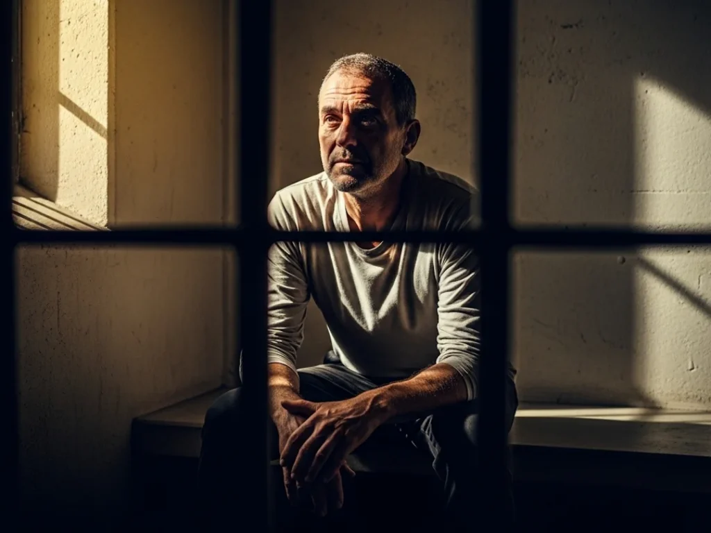 man sitting in holding cell