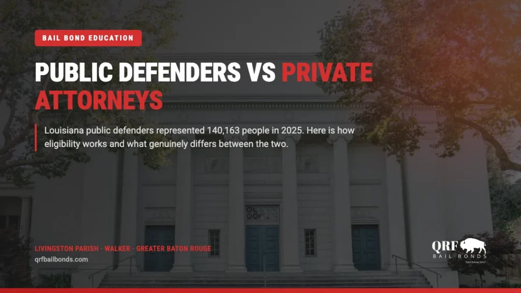 Louisiana courthouse entrance, illustrating legal representation options